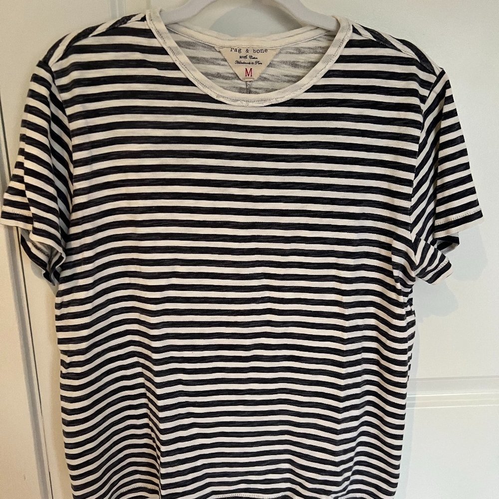 Rag & Bone Gray/White Striped T-Shirt Size M